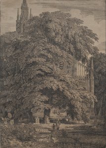 Kościół gotycki wśród dębów, 1810 r. autorstwa Karl Friedrich Schinkel