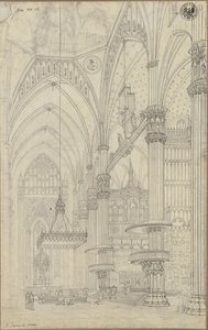 „Wnętrze transeptu katedry w Mediolanie” / Widok na skrzyżowanie naw i północny transept katedry w Mediolanie autorstwa Karl Friedrich Schinkel