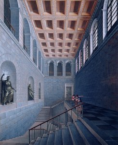 Widok wnętrza klatki schodowej, projekt zamku w Koestritz, 1802-03 (pióro i atrament oraz pne na papierze) autorstwa Karl Friedrich Schinkel