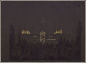 Merseburg. Zamek. Projekt iluminacji zamku z okazji uroczystości hołdowniczych dla Fryderyka Wilhelma III Pruskiego autorstwa Karl Friedrich Schinkel
