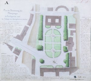 Przeprojektowanie Lustgarten, 1828 (toaleta i długopis i atrament na papierze) autorstwa Karl Friedrich Schinkel