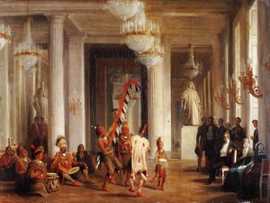 Taniec Indian Iowa w Salon de la Paix w Tuileries, przedstawiony przez malarza George