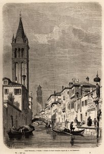 Kanał Rezonico, rysunek Karla Girardeta (1813-1871), ilustrujący podróż Adalberta de Beaumont do Wenecji, ok. 1850 r. Grawer w „”Le tour du monde””, pod redakcją Edouarda Chartona autorstwa Karl Girardet