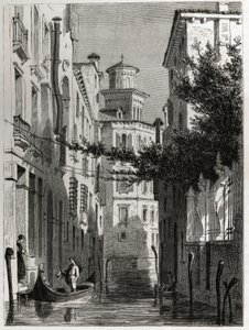 Pałac Bianca Cappello w Wenecji, Wenecja. rysunek Karla Girardeta (1813-1871), ilustrujący podróż Wojciecha de Beaumont do Wenecji, ok. 1850 r. Grawer w „”Le tour du monde””, pod redakcją Edouarda Chartona autorstwa Karl Girardet
