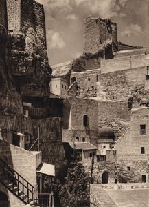 Mar Saba, Wieża Eudoksji i Klasztor (zdjęcie czarno-białe) autorstwa Karl Grober
