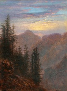 ""Pejzaż górski o zmierzchu" Obraz Carla Gustava Carusa (1789-1869) XIX wiek Olej na płótnie Wymiary 20,6x15,1 cm Kolekcja prywatna