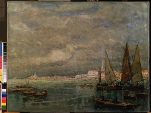 „Widok żaglówek na lagunie weneckiej” (Blick auf Venedig mit Segelbooten). Obraz Karla (Carla) Hagemeistera (1848-1933) 1926 Wymiary 51x71 cm Muzeum Sztuk Pięknych Mikalojus Konstantinas Ciurlionis, Kowno, Litwa autorstwa Karl Hagemeister