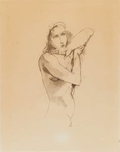 Akt kobiecy z uniesioną lewą ręką