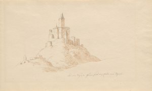 Stary zamek Gutenfels w pobliżu Kaub nad Renem autorstwa Karl Julius Von Leypold