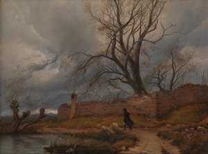 Wędrowiec podczas burzy, 1835 autorstwa Karl Julius Von Leypold