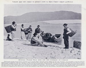 Donegal Fisher Folk, który używa Curragh lub Coracle (zdjęcie czarno-białe)