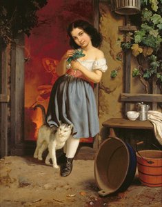 Młoda dziewczyna z kotem, 1866 olej na płótnie autorstwa Karl Nahl