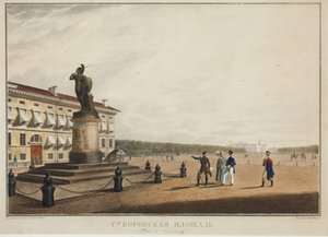 Plac Suworowa (Suworowa) w Sankt Petersburgu - Karl Pietrowicz Beggrov (1799-1875). litografia, akwarela