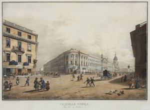Widok ulicy Sadovaya w Sankt Petersburgu - Karl Pietrowicz Beggrov (1799-1875). litografia, akwarela