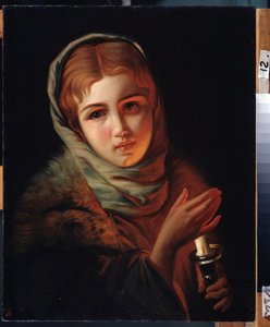 ""Spotkanie nieodebrane"" Młoda dziewczyna z klasy robotniczej o zawiedzionym wyrazie twarzy. Obraz Pavel Alexandrovich Briullov (Bryullov) (1840-1914) Państwowe Muzeum Sztuki, Irkuck autorstwa Karl Pavlovich Bryullov