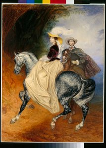 Jeźdźcy: portrety Eugeniusza Mussarda (ok. 1814-1896) i jego żony Emilie (ok. 1832-1896) - Praca Karla Pavlovicha Briullova (Brioullova) (1799-1852) autorstwa Karl Pavlovich Bryullov