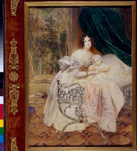 Portret Marii Buteveny z córką Marią (Portret Marii Butenevy z córką Marią) - Praca Karla Pavlovicha Briullova (Briullov) (1799-1852), akwarela na papierze autorstwa Karl Pavlovich Bryullov
