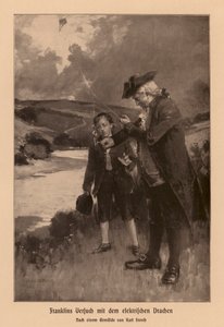 Benjamin Franklin badający piorun (litografia) autorstwa Karl Storch