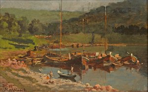 Karl Weysser - Statki w Neckarsteinach, 1893 r. autorstwa Karl Weysser
