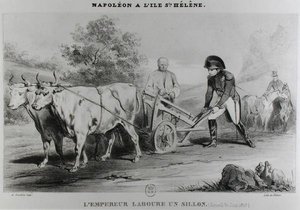 Napoleon (1769-1821) na św. Helenie, rycina Francois le Villain (fl.1819-22) autorstwa Karl after Loeillot Hartwig