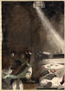 ""Le the de cinq heures a la morgue"" (Herbata o godzinie piątej w kostnicy) Gravure de Karlis Padegs (1911-1940) - 1935 Wymiary 34x24 cm Państwowe Muzeum Sztuki Republiki Łotwy, Ryga Lettonie