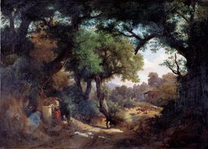 Przedstawienie malarza Andrei del Castagno (1419-1457) z pasterzem w pejzażu (Portret malarza Andrei del Castagno i pasterza w pejzażu) Obraz Carlo Marko junior (1822-1891) 1863 Dim 59x83 cm Genes, Galleria d „Arte Moder” autorstwa Karoly II Marko