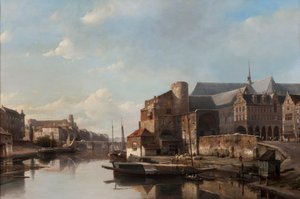 Widok Capriccio na holenderskie miasto wzdłuż rzeki autorstwa Kaspar Karsen