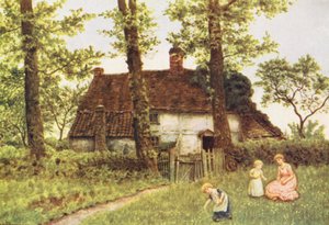 A Surrey Cottage (kolorowa litografia) autorstwa Kate (after) Greenaway