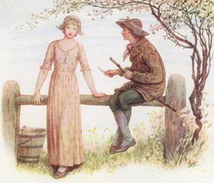 Two at a Stile (kolorowa litografia) autorstwa Kate (after) Greenaway