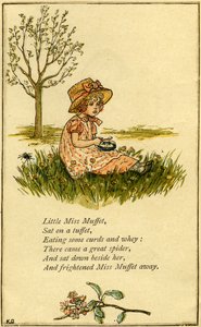 Mała panna Muffet ilustrowana autorstwa Kate Greenaway