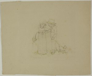 Dwoje dzieci z psem autorstwa Kate Greenaway