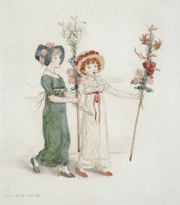 Dwoje dzieci z kijami autorstwa Kate Greenaway