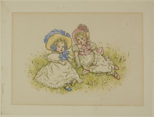 Dwie małe dziewczynki z czepkami autorstwa Kate Greenaway