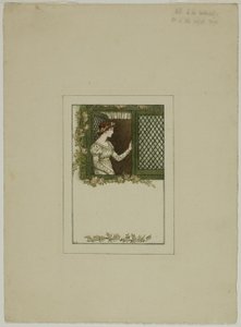 Kobieta w oknie kratowym autorstwa Kate Greenaway