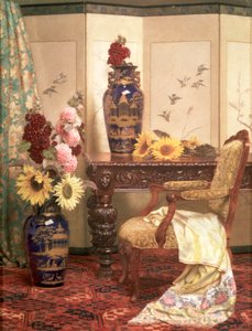 „Słoneczniki i malwy”, 1889 r. autorstwa Kate Hayllar