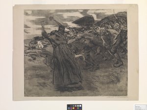 Losbruch (Outbreak) (akwaforta i akwaforta na miękkim gruncie) autorstwa Käthe Kollwitz