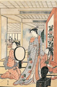 Kobieta przed lustrem, Katsukawa Shunsho (1726-1792), japońska cywilizacja japońska autorstwa Katsukawa Shuncho