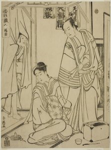 Akt dziesiąty: Dom Amakawaya ze sztuki Chushingura (Treausry of the Forty-seven Loyal Retainers) autorstwa Katsukawa Shun