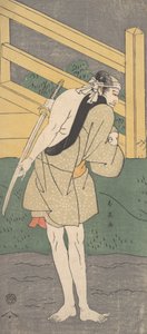 Arashi Ryuzo jako mężczyzna ubrany tylko w jasnoniebieskie szaty, ca. 1796.