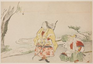 Cesarzowa Jingu (po lewej) i jej minister Takenouchi no Sukune (po prawej) autorstwa Katsukawa Shun