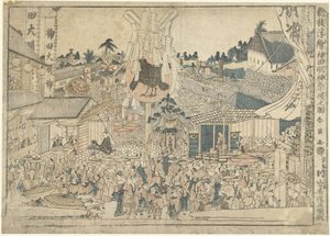 Widok festiwalu w sanktuarium Myojin w Kanda Kanda Myojin sairei no zu (tytuł na obiekcie) Nowe wydania druków perspektywicznych Shinpan uki-e (tytuł serii na obiekcie)