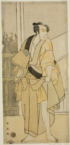 Aktor Ichikawa Monnosuke II jako Hiranoya Tokubei () w sztuce Waka Murasaki Edokko Soga (), wystawionej w teatrze Ichimura () w trzecim miesiącu 1792 roku () autorstwa Katsukawa Shun