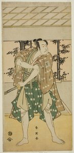 Aktor Ichikawa Omezo I jako żeglarz Takihei () w sztuce Ofunamori Ebi no Kaomise (), wystawionej w teatrze Kawarazaki () w jedenastym miesiącu 1792 roku () autorstwa Katsukawa Shun