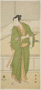 Aktor Iwai Hanshiro IV jako Shirai Gompachi w sztuce "Gozen-gakari Sumo Soga" wystawionej w teatrze Kawarazaki w drugim miesiącu 1793 r. autorstwa Katsukawa Shun