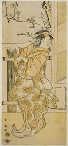 Aktor Segawa Kikunojo III jako Kojoro-gitsune (samica lisa) w przebraniu Omiki w sztuce Komachi-mura Shibai no Shogatsu wystawianej w teatrze Nakamura w jedenastym miesiącu 1789 roku autorstwa Katsukawa Shun