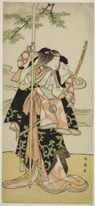 Aktor Segawa Kikunojo III jako Lady Tomoe (Tomoe Gozen) w sztuce Yasa Gumbai Miyako no Jindori, wystawianej w teatrze Miyako w jedenastym miesiącu, ok. 1793 r. (kolorowy drzeworyt; hosoban) autorstwa Katsukawa Shun