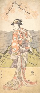 Czwarty Iwai Hanshiro jako kobieta stojąca pod wiśnią, ca. 1792 autorstwa Katsukawa Shun