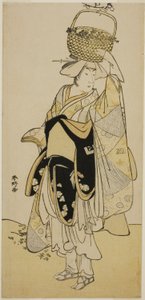 Aktor Ichikawa Yaozo III jako Shiragiku w sekwencji tanecznej "Shinobu Uri" w sztuce "Hatsuhana Mimasu Soga" wystawionej w teatrze Nakamura w pierwszym miesiącu 1785 r.