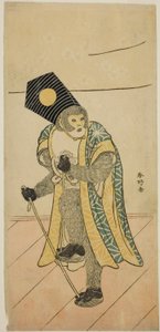 Aktor Ichimura Uzaemon IX jako małpa w sztuce Mitsu Ningyo Yayoi no Hinagata, wystawionej w teatrze Nakamura w drugim miesiącu 1785 roku autorstwa Katsukawa Shunkо̄