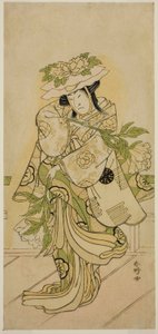 Aktor Nakamura Nakazo I w tańcu Shak-kyo w sztuce Aioi Jishi, wystawionej w teatrze Ichimura w czwartym miesiącu 1784 r. autorstwa Katsukawa Shunkо̄